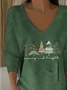 Casual Christmas V Neck Long Sleeve T-shirt