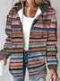 Women Spring/Fall Outerwear Vintage Printing Striped Long Sleeve Stand Collar Jacket