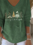 Casual Christmas V Neck Long Sleeve T-shirt