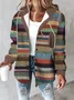 Women Spring/Fall Outerwear Vintage Printing Striped Long Sleeve Stand Collar Jacket