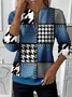 Casual Crew Neck Houndstooth Sweatshirt Printing