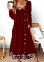 Women Color Block Spring/Fall Dress Crew Neck Long Sleeve A-Line Dress