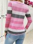 Casual Striped V Neck Long Sleeve T-shirt