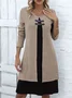 Women Color Block Spring/Fall Dress Crew Neck Long Sleeve A-Line Dress