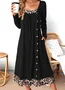 Women Color Block Spring/Fall Dress Crew Neck Long Sleeve A-Line Dress