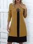 Women Color Block Spring/Fall Dress Crew Neck Long Sleeve A-Line Dress