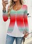 Casual Striped V Neck Long Sleeve T-shirt