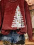 Casual Crew Neck Christmas Tree Sweatshirt Printing