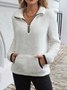 Casual V Neck Plain Sweatshirt