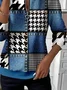 Casual Crew Neck Houndstooth Sweatshirt Printing
