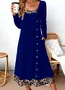 Women Color Block Spring/Fall Dress Crew Neck Long Sleeve A-Line Dress