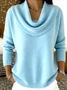 Women Cotton Plain Long Sleeve Comfy Casual Sweater