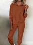 Women Plain Two-Piece Set Daily Long Sleeve Vintage Winter Top With Pants Matching Set