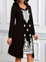 Women Geometric Spring/Fall Dress V Neck Long Sleeve A-Line Dress