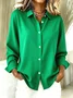 V Neck Long Sleeve Plain Regular Micro-Elasticity Regular Fit Shirt For Women