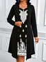 Women Geometric Spring/Fall Dress V Neck Long Sleeve A-Line Dress