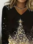 Casual Christmas V Neck Long Sleeve T-shirt