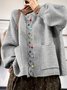 Women Multicolor Block Long Sleeve Comfy Vintage Cardigan