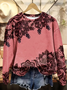 Casual Crew Neck Floral Sweatshirt Printing
