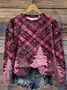 Casual Crew Neck Plaid Sweatshirt Printing
