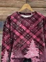 Casual Crew Neck Plaid Sweatshirt Printing