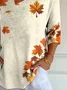 Casual Maple Leaf V Neck Three Quarter Sleeve T-shirt