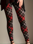 Women Plaid Casual All Season Printing Long Leggings