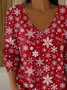 Casual Christmas V Neck Long Sleeve T-shirt