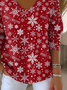 Casual Christmas V Neck Long Sleeve T-shirt