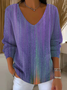 Casual Abstract V Neck Long Sleeve T-shirt