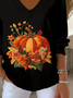 Casual Floral V Neck Long Sleeve T-shirt