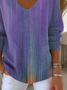Casual Abstract V Neck Long Sleeve T-shirt