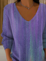 Casual Abstract V Neck Long Sleeve T-shirt