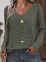 Casual Christmas V Neck Long Sleeve T-shirt