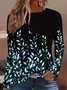 Casual Leaf Crew Neck Long Sleeve T-shirt