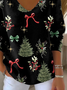 Casual Christmas V Neck Long Sleeve T-shirt