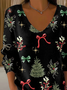 Casual Christmas V Neck Long Sleeve T-shirt