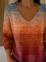 Casual Abstract V Neck Long Sleeve T-shirt
