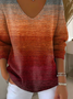 Casual Abstract V Neck Long Sleeve T-shirt