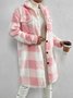 Women Winter Outerwear Casual Printing Plaid Long Sleeve Shawl Collar Jacket