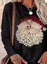 Christmas Casual Santa Claus Print Crew Neck Long Sleeve T-shirt