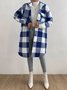 Women Winter Outerwear Casual Printing Plaid Long Sleeve Shawl Collar Jacket