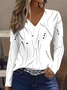 Casual Polka Dots V Neck Long Sleeve T-shirt