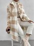 Women Winter Outerwear Casual Printing Plaid Long Sleeve Shawl Collar Jacket