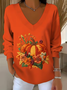 Casual Floral V Neck Long Sleeve T-shirt
