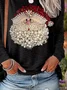 Christmas Casual Santa Claus Print Crew Neck Long Sleeve T-shirt