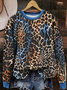 Casual Crew Neck Leopard Sweatshirt Printing