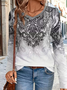 Casual Ethnic V Neck Long Sleeve T-shirt