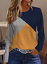 Casual Contrast Stitching Crew Neck Long Sleeve T-shirt