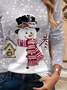 Casual Christmas Snowman Crew Neck Long Sleeve T-shirt